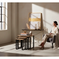 KOMPLET STOLIKÓW KAWOWY 3 w 1 DREWNO DĄB LITE I STAL STK-150